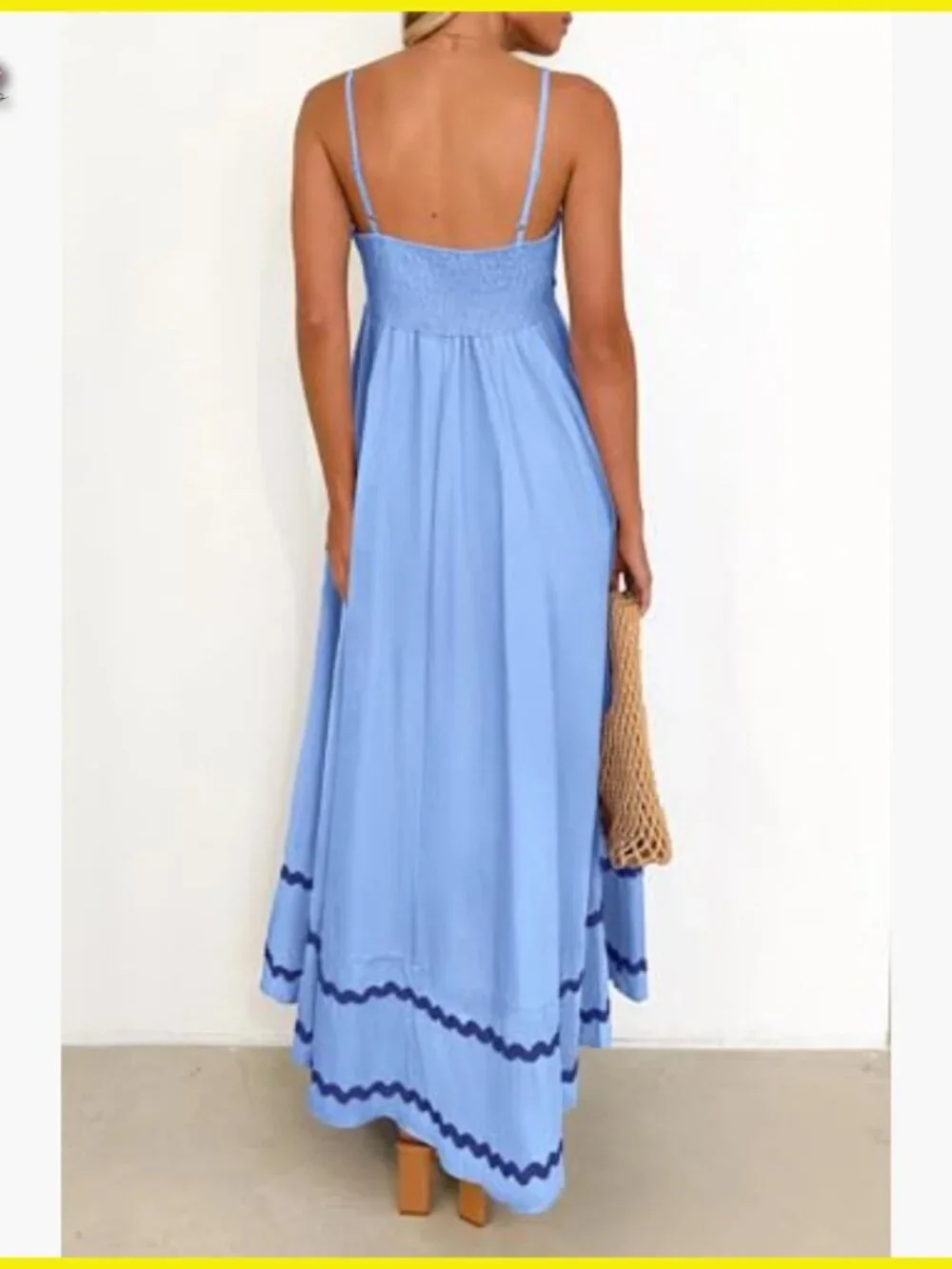 Flowy Maxi Dress Boho Chic Spaghetti Strap Ruffle Casual Beach Vacation - Picture 2 of 7